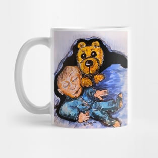 A Child and his Teddy Bear cuddling Mug